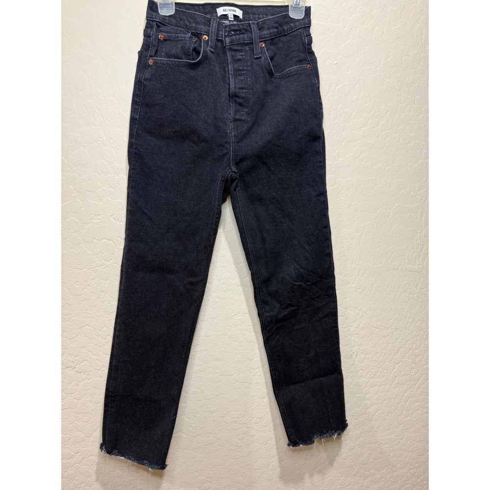RE/DONE Womens High Rise Straight Leg Jeans Black Raw Hem Button Fly Size 27